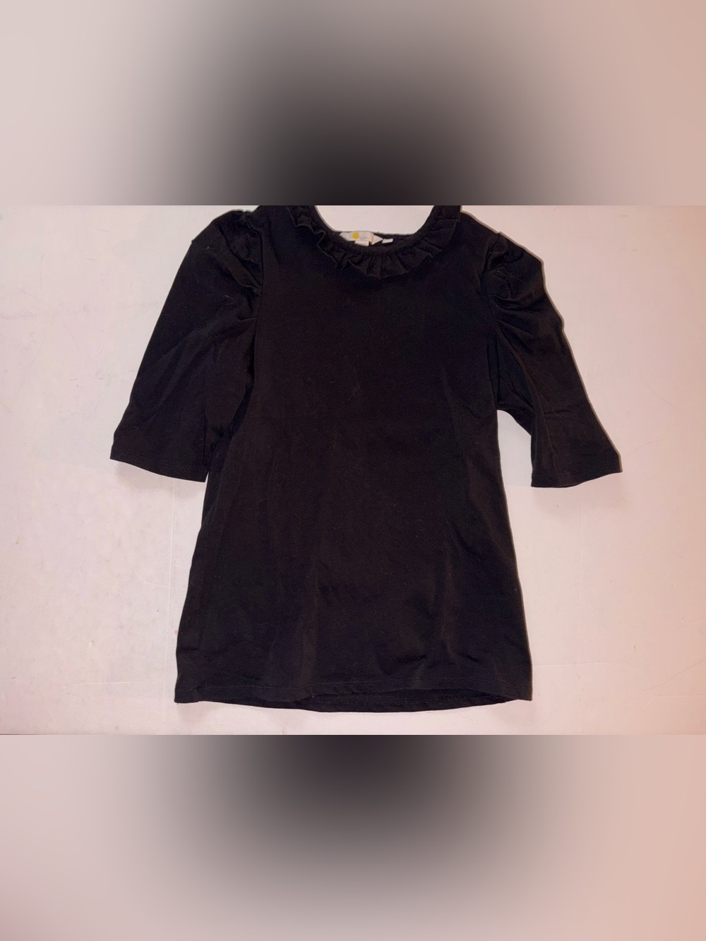 Boden Black Ruffled Neckline 3/4 Sleeve Top US size 6